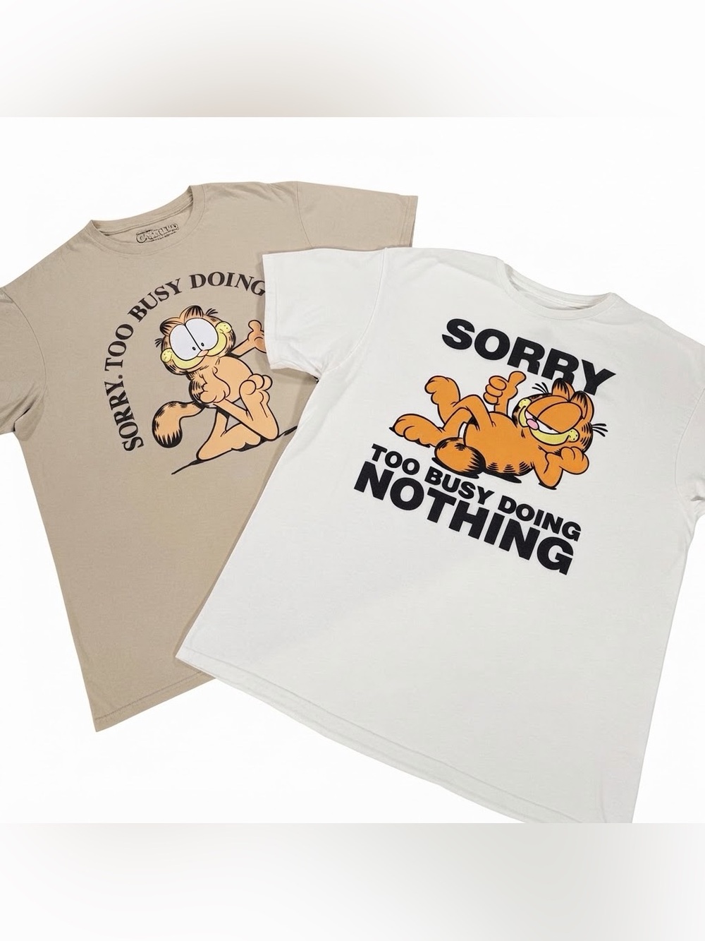 Garfield Shirt Mens Large Lot Of 2 Sorry Too Busy Doing Nothing Graphic Tee